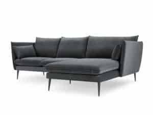 Velvet Hoekbank Rechts - Sofa - Agate - Donkergrijs&Zwart - Fluweel - 250x165x97 cm