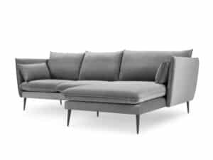 Velvet Hoekbank Rechts - Sofa - Agate - Lichtgrijs&Zwart - Fluweel - 250x165x97 cm