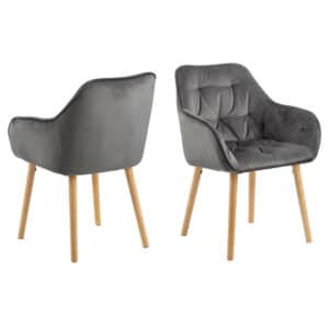 2 x Brick eetkamerstoel met armsteunen, velours grijs.