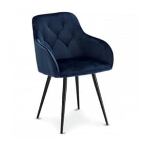 2 x Nanna eetkamerstoel donkerblauw velours, zwarte metalen poten.