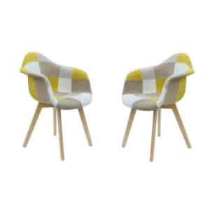 4goodz Lund 2 stuks Patchwork Eetkamerstoelen Armleuning - Geel Grijs