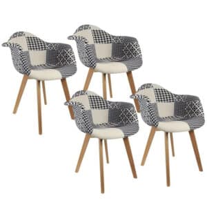 4goodz Molle 4 stuks Patchwork Eetkamerstoelen Armleuning - Zwart/Grijs