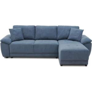 ARIEL 4-zits omkeerbare hoekbank - Blauwe stof - Opbergdoos - L 257 x D 159 x H 88 cm