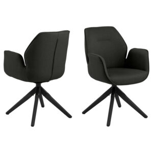 Aura eetkamerstoel zwarte poten met armsteunen en rugleuning donkergrijs.