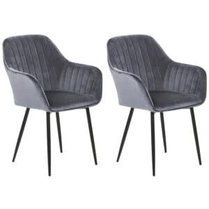 Beliani WELLSTON - Eetkamerstoel-Grijs-Fluweel
