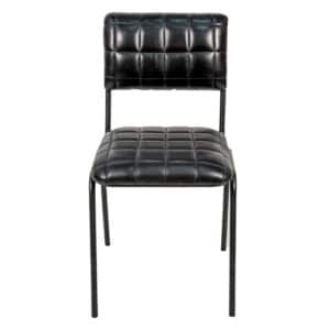 Clayre & Eef Eetkamerstoel 44x44x84 cm Zwart Leder Stoel Zwart Stoel