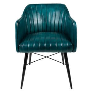 Clayre & Eef Eetkamerstoel met Armleuning 54x59x76 cm Turquoise Leder Stoel Turquoise Stoel