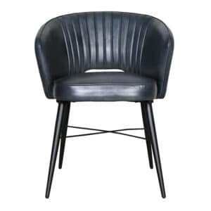 Clayre & Eef Eetkamerstoel met Armleuning 56x64x77 cm Blauw Leder Stoel Blauw Stoel