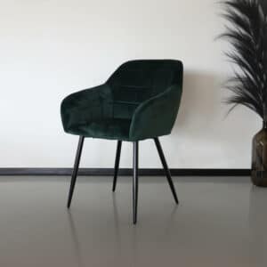 Eetkamerstoel met armleuning Barbara donkergroen velvet eetstoel