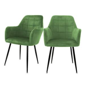 Eetkamerstoelen met Rugleuning & Armleuningen Set van 2 Groen Fluwelen Bekleding met Metalen Poten ML-Design