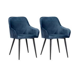 Florence Eetkamerstoel - Blauw - Set van 2 - Fluweel - Velvet - Industrieel-Met armleuning-Easy Clean Stoffen