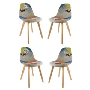 Lund Set van 4 stuks Patchwork Eetkamerstoelen - Multicolor
