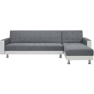 Omkeerbare 3-zits hoekbank - Grijze stof en wit kunstleer - Stalen poten - L 277 x D 157 x H 80 cm - IVANA