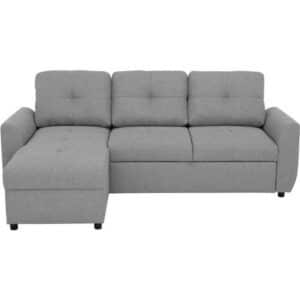 Omkeerbare 4-zits converteerbare hoekbank FOLK - Grijze stof - Commode - L 222 x D 144 x H 89 cm