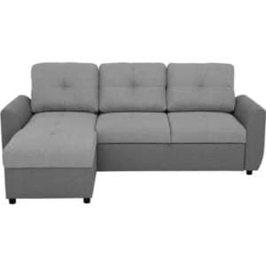 Omkeerbare 4-zits converteerbare hoekbank FOLK - Houtskool en grijze stof - Commode - L 222 x D 144 x H 89 cm