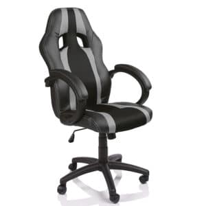 Racing bureaustoel, Zwart/Zilvergrijs gestreept, draaistoel, gevoerde armleuningen, kantelmechanisme, Lift SGS gecont...