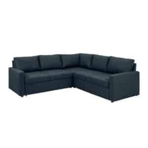 Sacramento hoekbank verborgen opslag en uitschuifbaar bed donkerblauw.