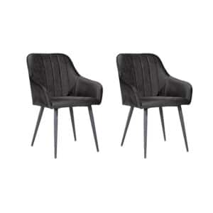 Soof&Tess - Modena Eetkamerstoel - Zwart - Set van 2 - Fluweel - Velvet - Industrieel - Met armleuning