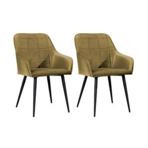 Soof&Tess - Set van 2 - Varese Eetkamerstoel - Okergeel - Fluweel - Velvet - Met armleuning - Easy Clean Stoffen