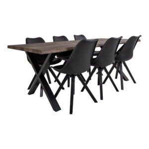 Tony eethoek , 1 eetkamertafel en 6 eetkamerstoelen, zwart en eik.