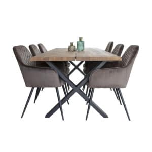 Tony eethoek , 1 eettafel en 6 stoelen mushroom en eik.
