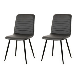 WAYS. - Kunstleren eetkamerstoelen - Grijs - Strak en stijlvol design - Houten poten - 2 stuks
