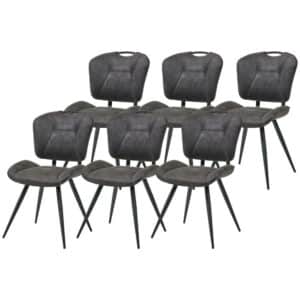 WAYS. - Moderne Matstoffen eetkamerstoelen - Grijs - Met handige rug hendel - Houten poten - 6 stuks