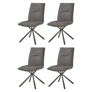 WAYS. - Stoffen eetkamerstoelen - Grijs - Modern design - Stevige metalen vierpoot - 4 stuks