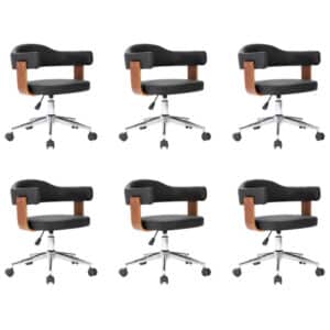 vidaXL Eetkamerstoelen draaibaar 6 st gebogen hout en kunstleer zwart