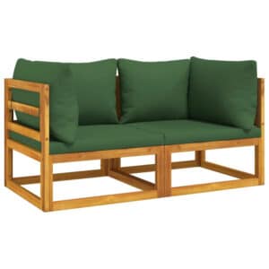vidaXL Hoekbanken 2 st sectioneel met kussens acaciahout groen